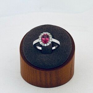 925 Sterling Silver Pink Tourmaline Halo Ring Size 7 Estate Jewelry Vintage Art!